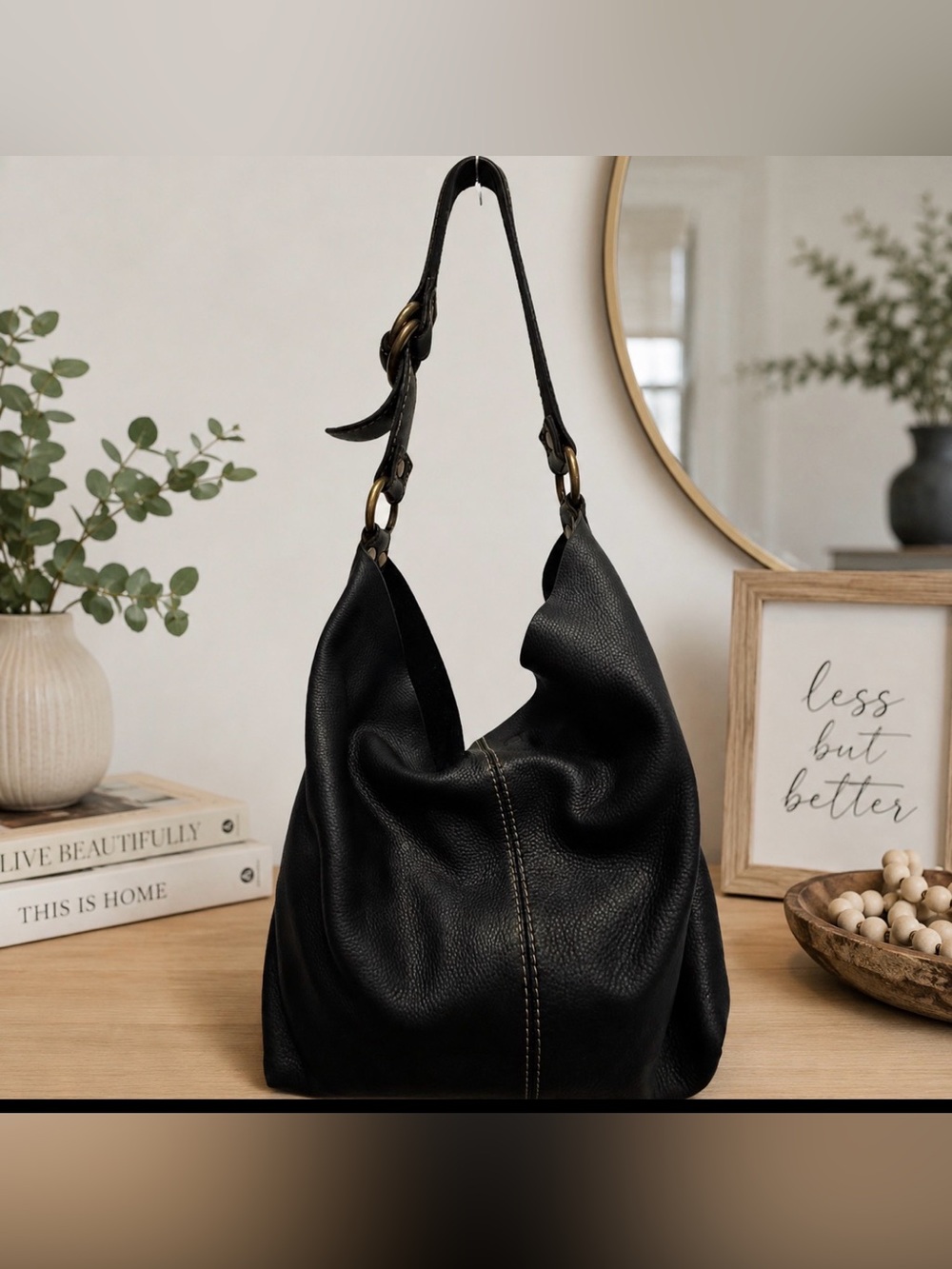 Lucky Brand large hobo black soft leather shoulder bag